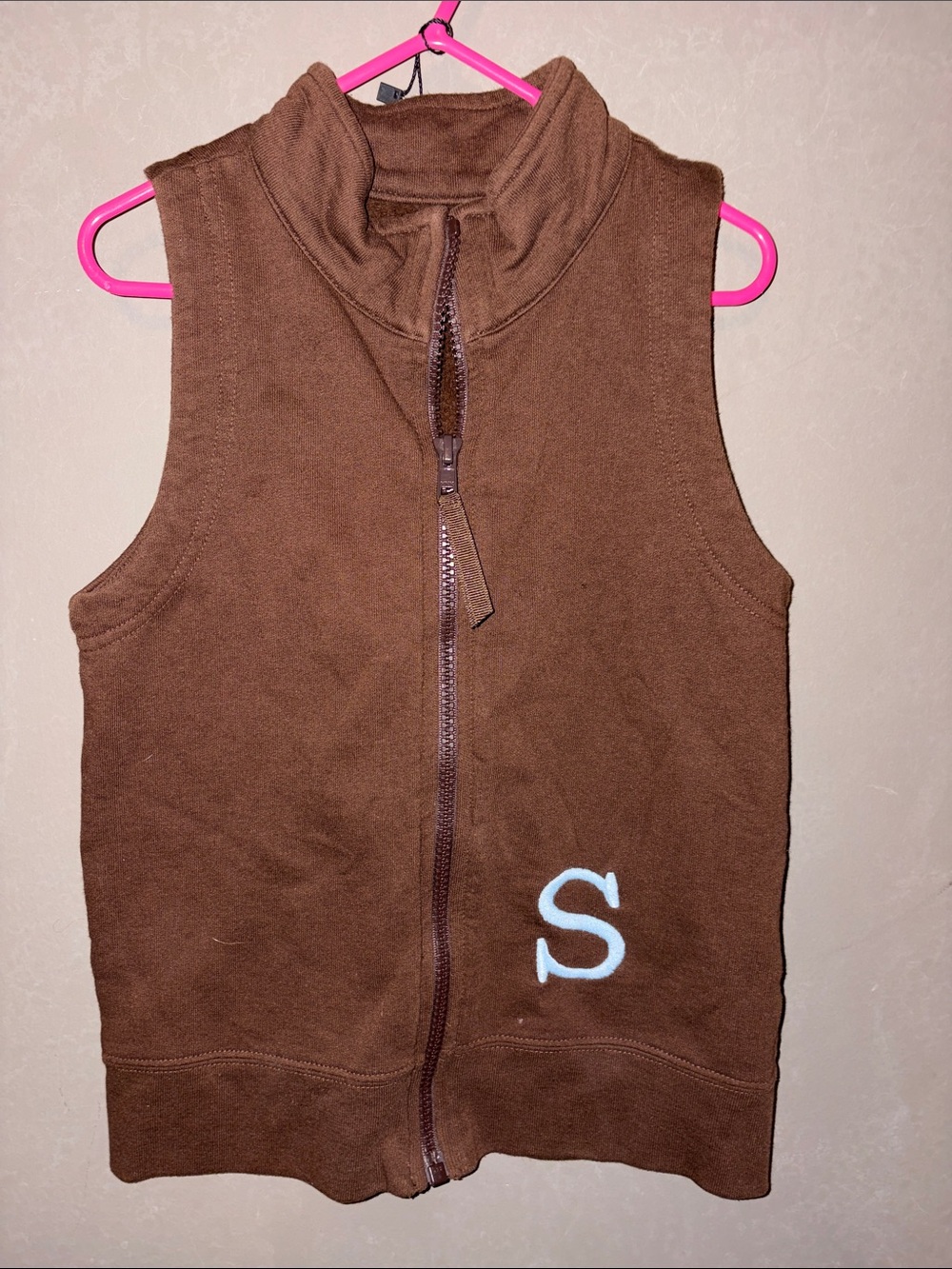 Kelly's Kids Brown Fleece Vest with Light Blue 'S' Accent